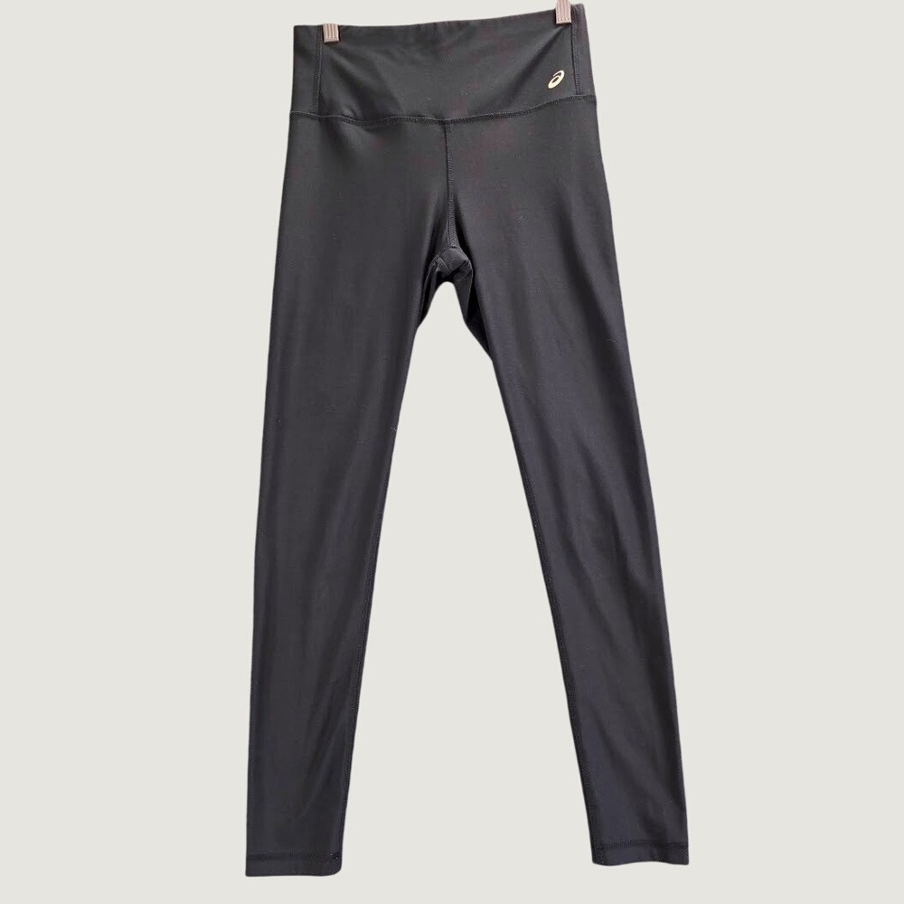 Asics Womens‎ Performance High Waisted Leggings Black Gold Logo Small RN83394